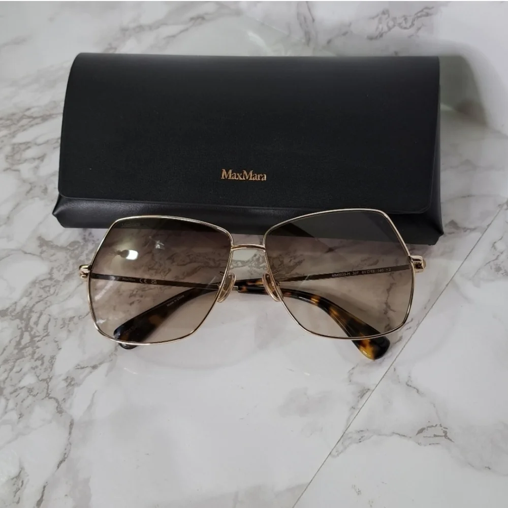 MaxMara Jewel Shiny Pale Gold Square Metal Sunglasses MM0035-H 32F